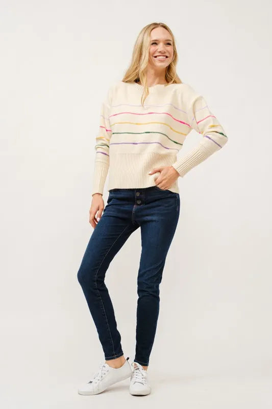 And The Why Multi Striped Pullover Sweater Top-Knit Top-Reef Love