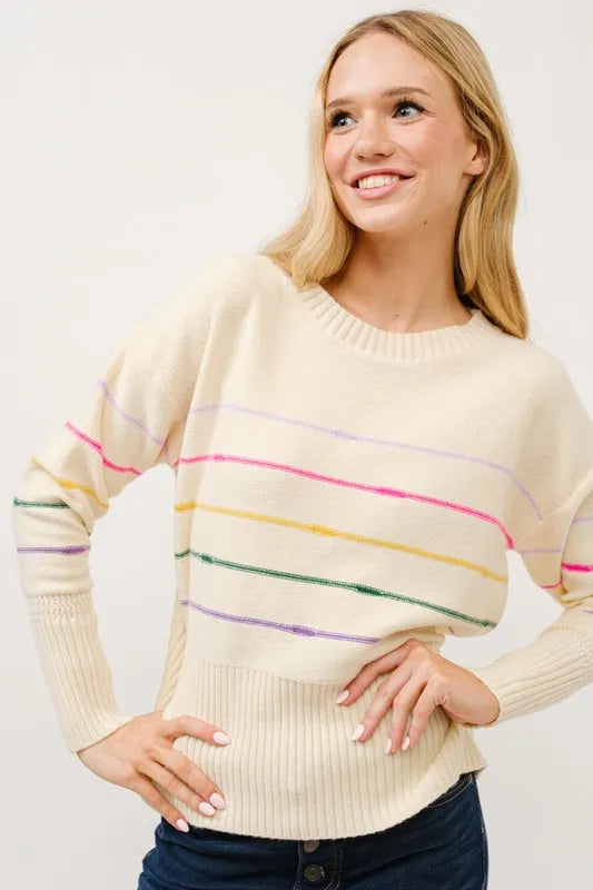And The Why Multi Striped Pullover Sweater Top-Knit Top-Reef Love