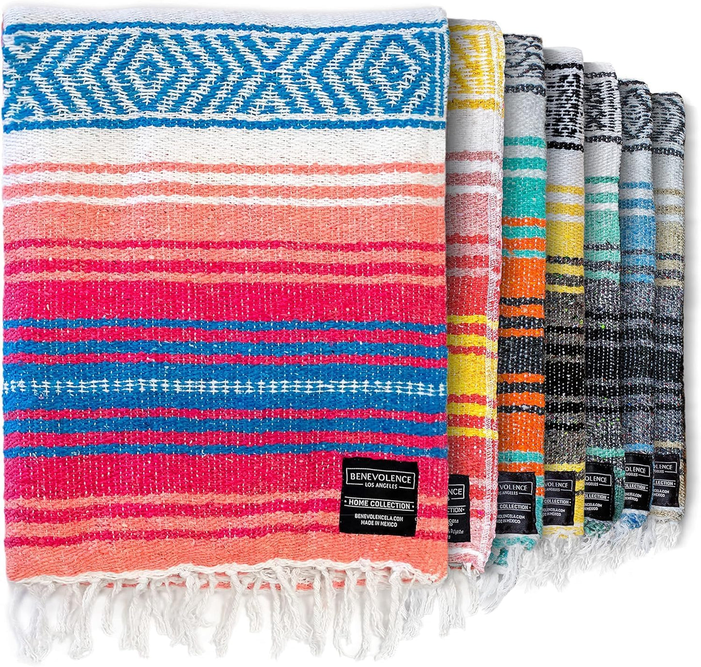 Authentic Handwoven Mexican Blanket | Yoga Blankets, Outdoor, Picnic, Beach, Camping | Equestrian Saddle | Serape 50X70 Inches - Azure, Pack of 1