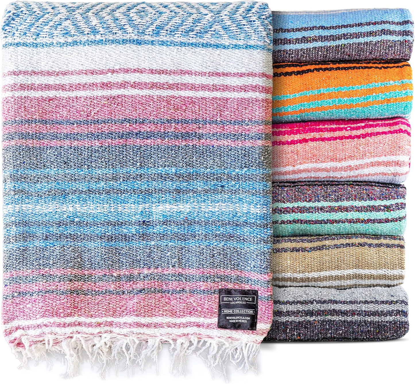 Authentic Handwoven Mexican Blanket | Yoga Blankets, Outdoor, Picnic, Beach, Camping | Equestrian Saddle | Serape 50X70 Inches - Azure, Pack of 1