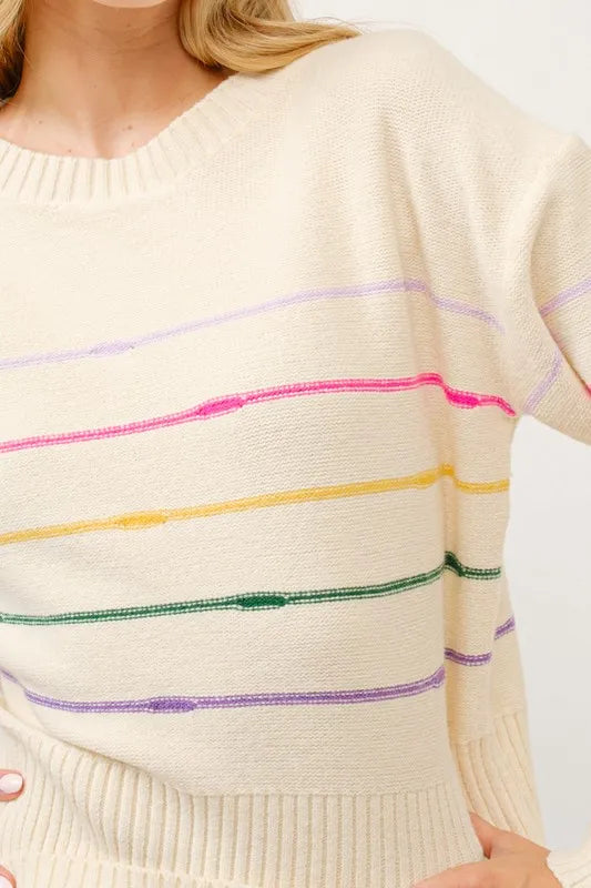 And The Why Multi Striped Pullover Sweater Top-Knit Top-Reef Love