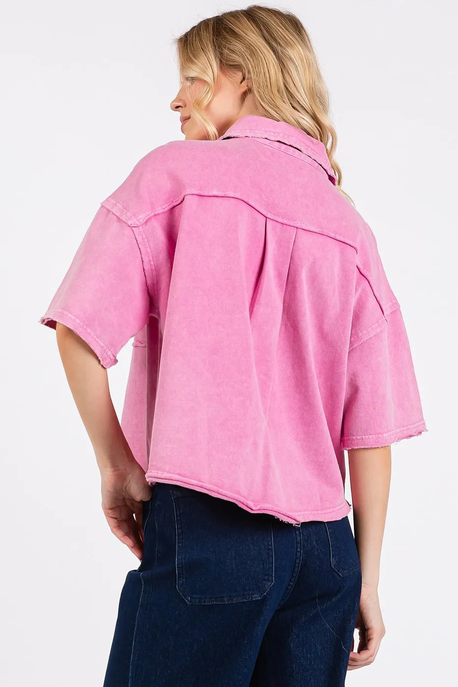Mineral Wash Boxy Short Sleeve Button Down Shirt-Button Down Shirt-Reef Love