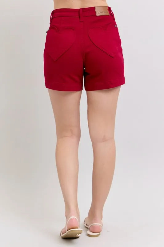 Judy Blue High Waist Garment Dyed Heart Shaped Denim Shorts-Jean Shorts-Reef Love