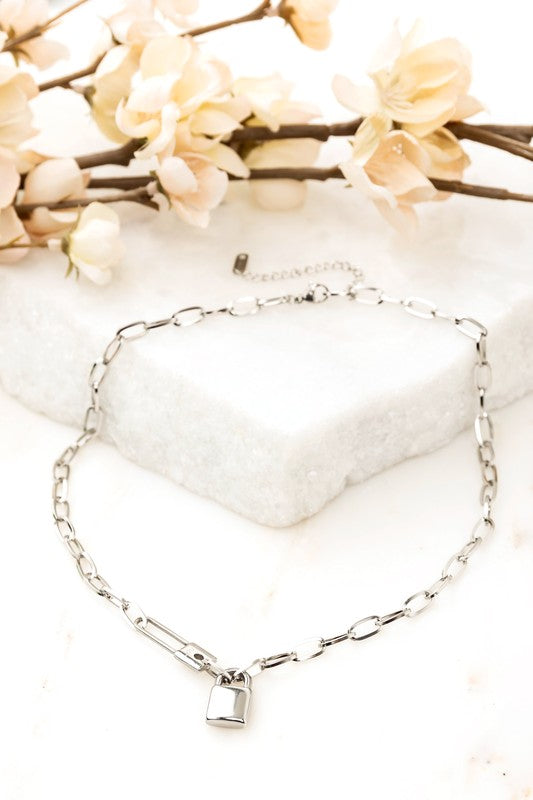18K Stainless Lock & Clip Chain Necklace, Tarnish Resistant