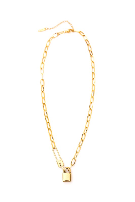 18K Stainless Lock & Clip Chain Necklace, Tarnish Resistant
