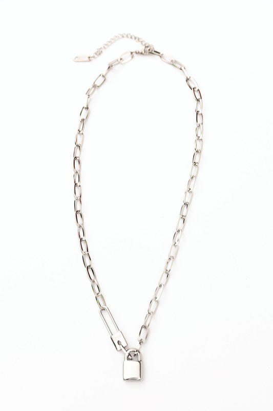 18K Stainless Lock & Clip Chain Necklace, Tarnish Resistant