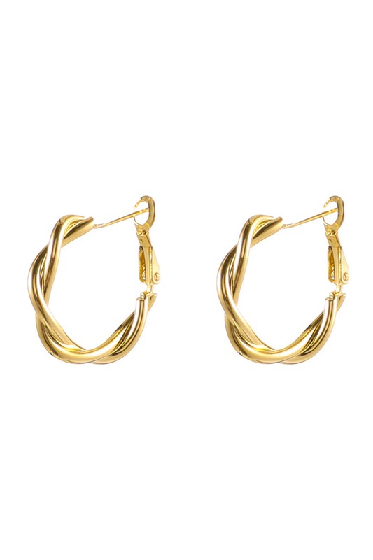 18K Stainless Twisted Hoop Earrings, Tarnish Resistant