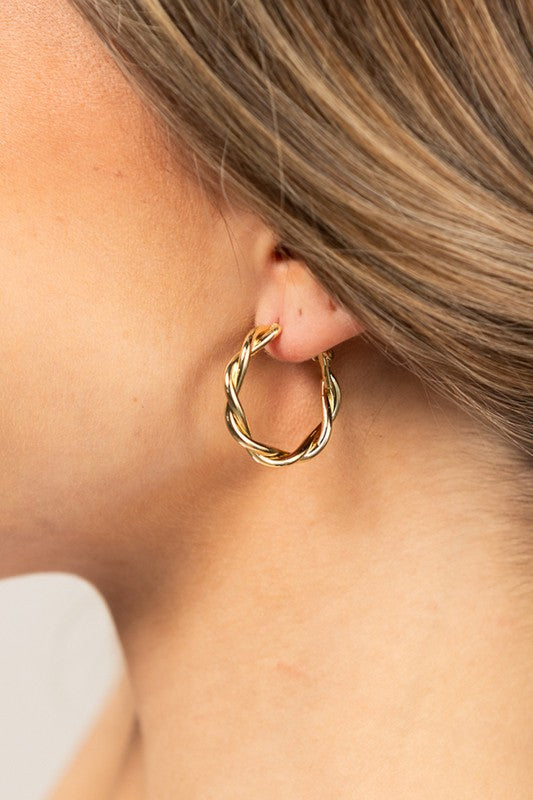 18K Stainless Twisted Hoop Earrings, Tarnish Resistant