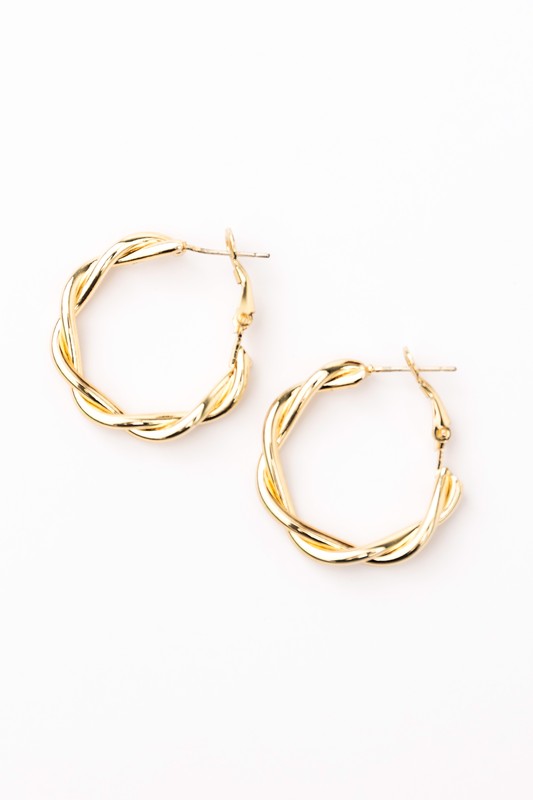 18K Stainless Twisted Hoop Earrings, Tarnish Resistant
