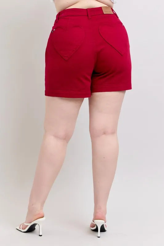 Judy Blue High Waist Garment Dyed Heart Shaped Denim Shorts-Jean Shorts-Reef Love