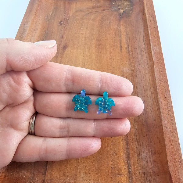 Handmade Blue Sea turtle stud earrings