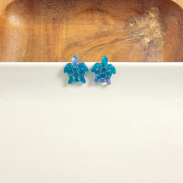 Handmade Blue Sea turtle stud earrings
