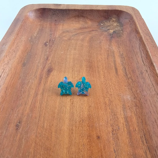 Handmade Blue Sea turtle stud earrings