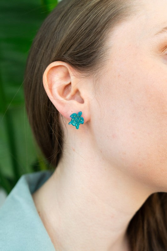 Handmade Blue Sea turtle stud earrings