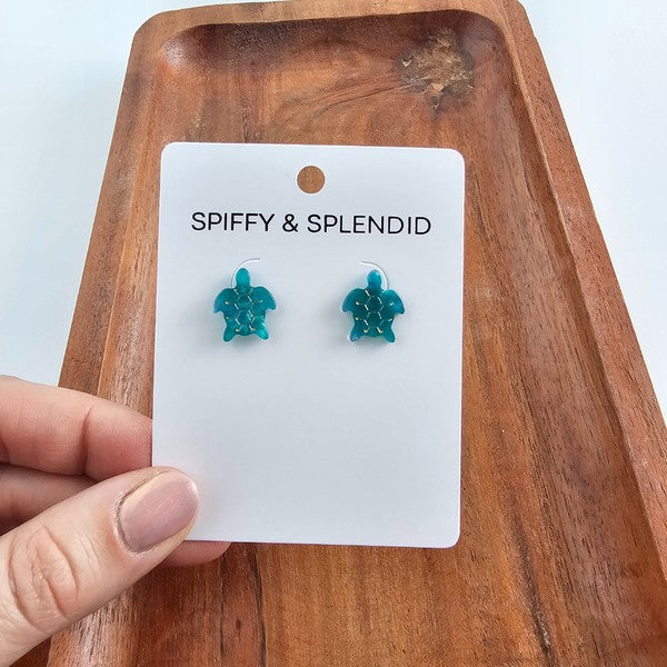 Handmade Blue Sea turtle stud earrings