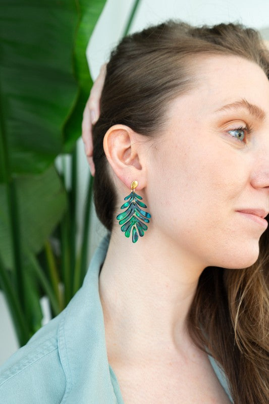 Petite Palm Drop Earrings - Dark Green handmade, sold by Reef Love