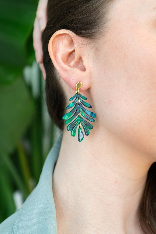 Petite Palm Drop Earrings - Dark Green handmade, sold by Reef Love