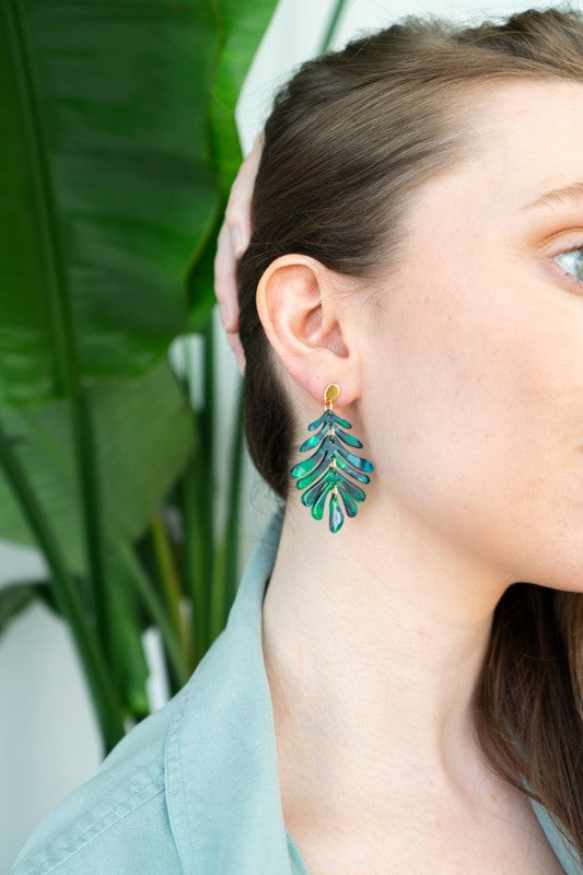 Petite Palm Drop Earrings - Dark Green handmade, sold by Reef Love