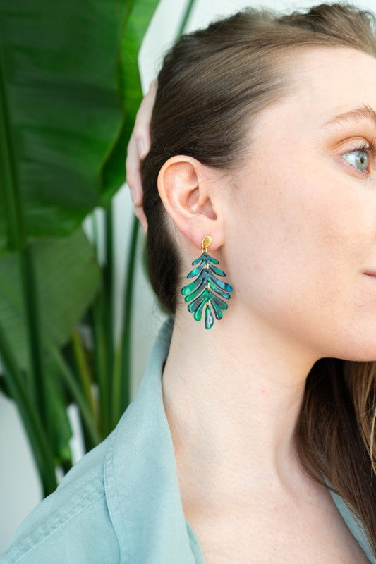 Petite Palm Drop Earrings - Dark Green handmade, sold by Reef Love