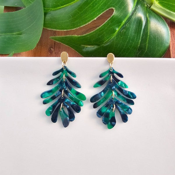Petite Palm Drop Earrings - Dark Green handmade, sold by Reef Love
