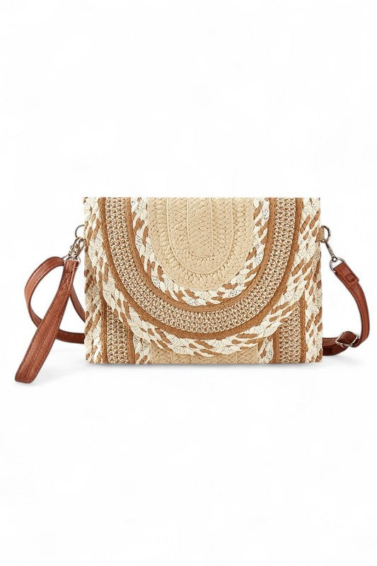 Mix Pattern Straw Summer Crossbody Swing Clutch-Crossbody Purse-Reef Love
