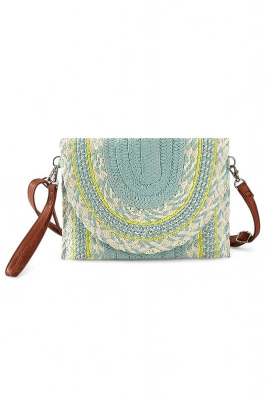 Mix Pattern Straw Summer Crossbody Swing Clutch-Crossbody Purse-Reef Love