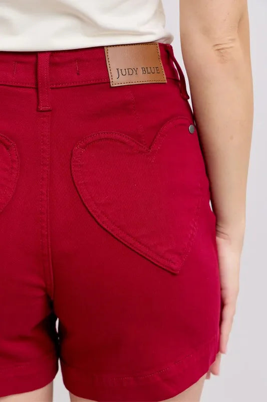 Judy Blue High Waist Garment Dyed Heart Shaped Denim Shorts-Jean Shorts-Reef Love