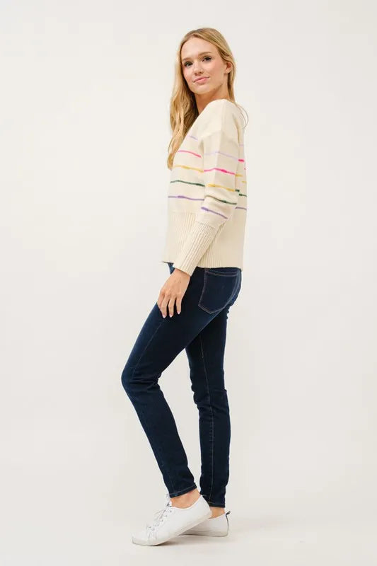 And The Why Multi Striped Pullover Sweater Top-Knit Top-Reef Love