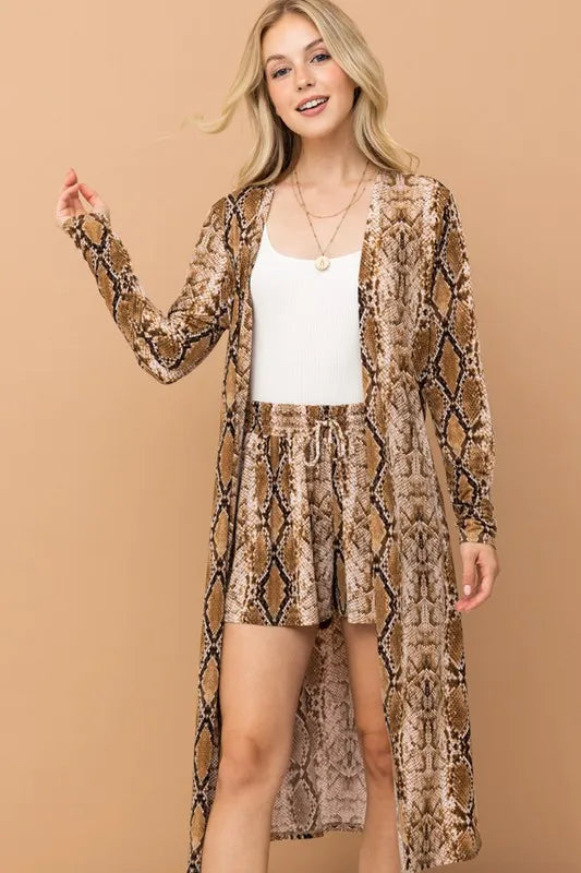 Animal Print Kimono and Shorts Set-Outfit Set-Reef Love