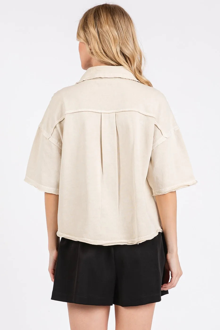 Mineral Wash Boxy Short Sleeve Button Down Shirt-Button Down Shirt-Reef Love