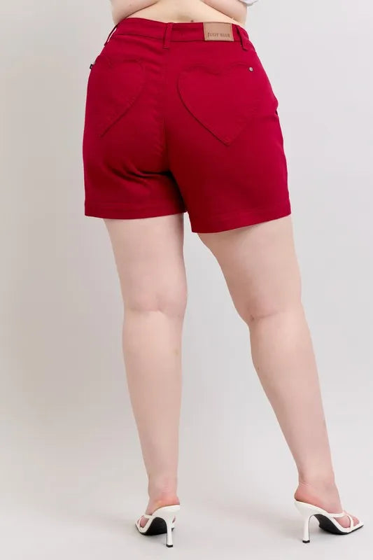 Judy Blue High Waist Garment Dyed Heart Shaped Denim Shorts-Jean Shorts-Reef Love