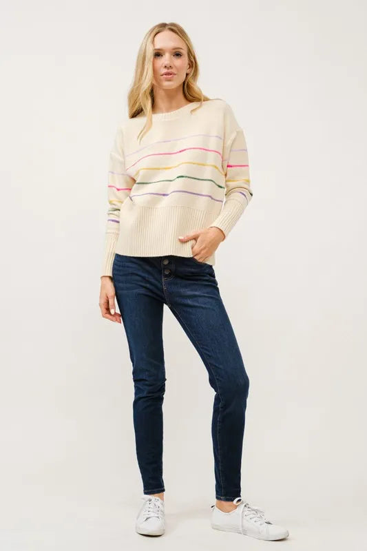 And The Why Multi Striped Pullover Sweater Top-Knit Top-Reef Love