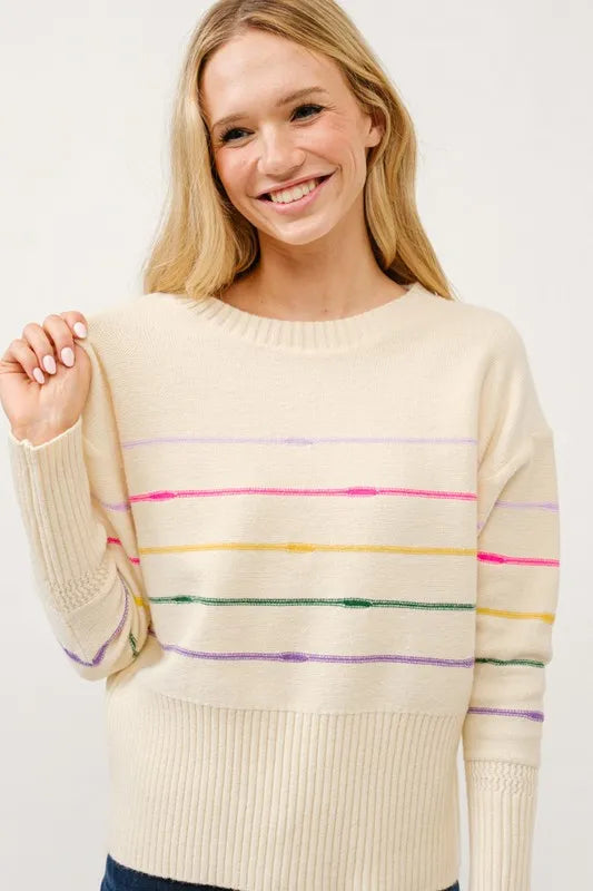 And The Why Multi Striped Pullover Sweater Top-Knit Top-Reef Love