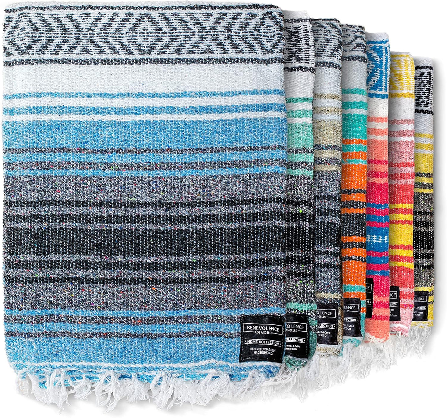 Authentic Handwoven Mexican Blanket | Yoga Blankets, Outdoor, Picnic, Beach, Camping | Equestrian Saddle | Serape 50X70 Inches - Azure, Pack of 1