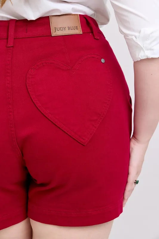 Judy Blue High Waist Garment Dyed Heart Shaped Denim Shorts-Jean Shorts-Reef Love