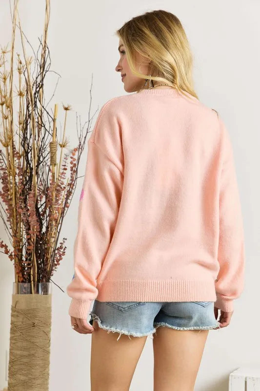 ADORA Full Size Flower Popped Sweater-Sweater-Reef Love
