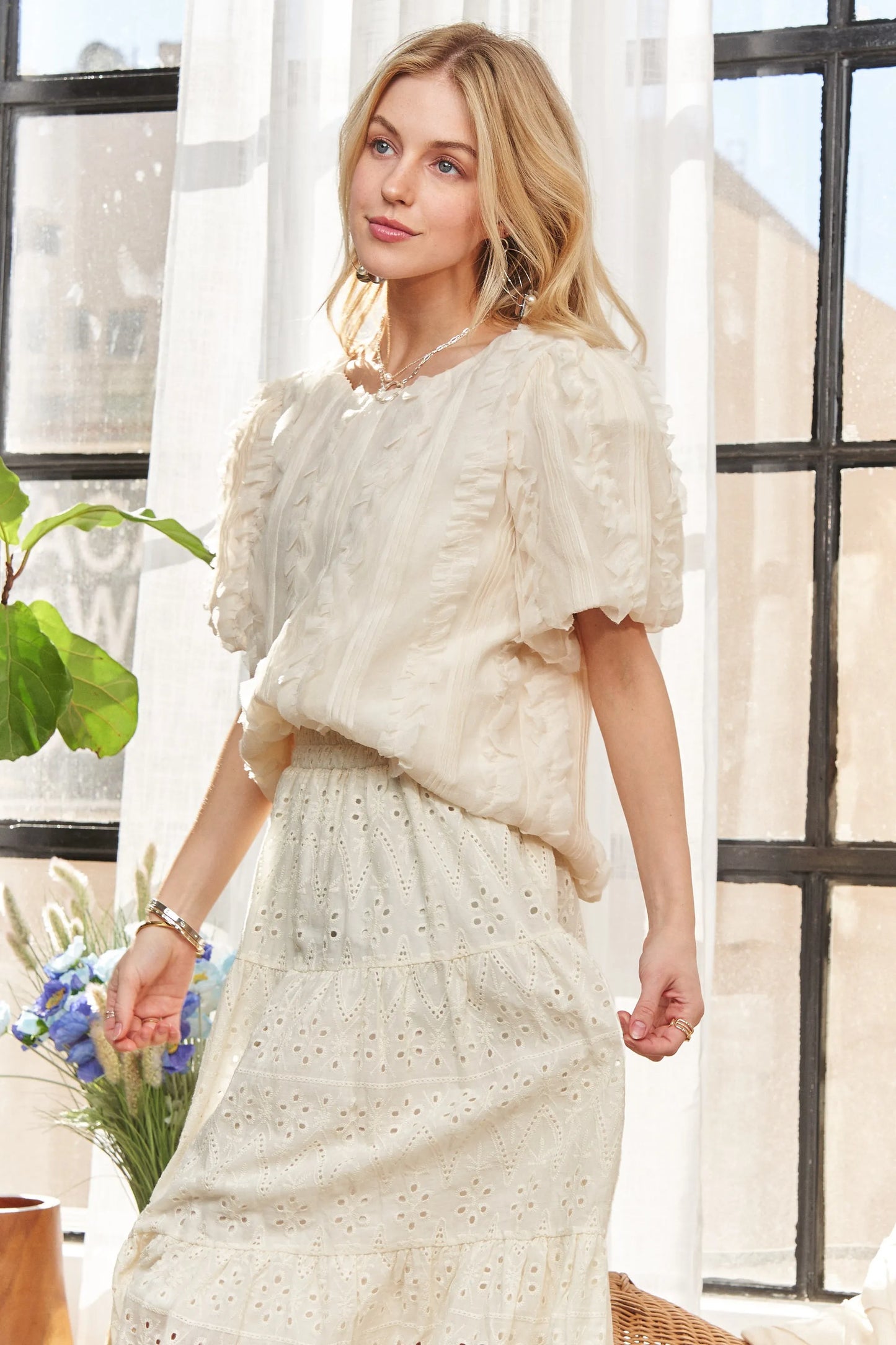 ADORA Solid Puff Sleeves Knit Top-Knit Top-Reef Love