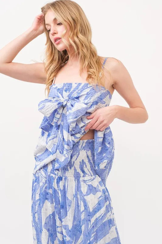 Abstract Blue Tied Babydoll Top-Tank Top-Reef Love