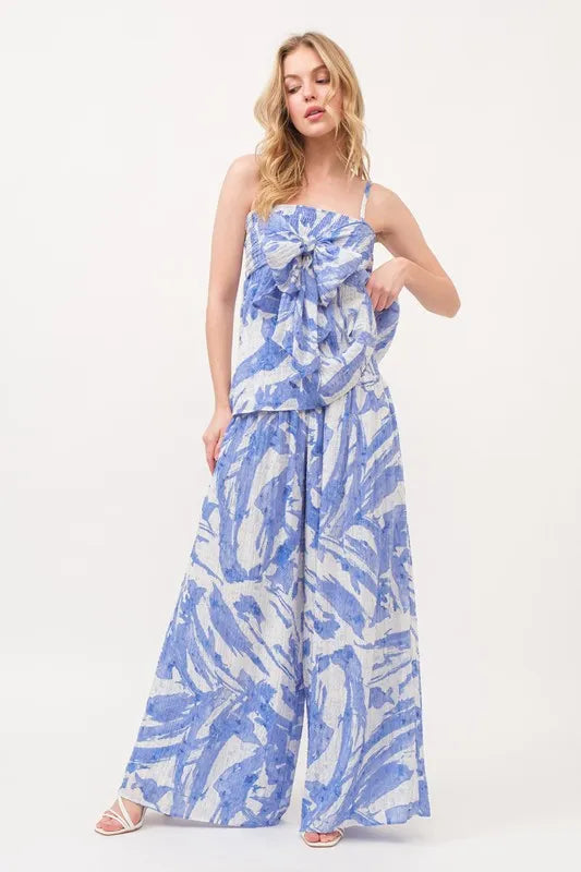 Abstract Blue Tied Babydoll Top-Tank Top-Reef Love