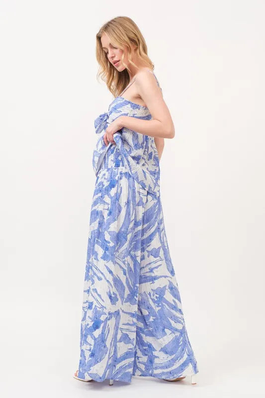 Abstract Blue Tied Babydoll Top-Tank Top-Reef Love