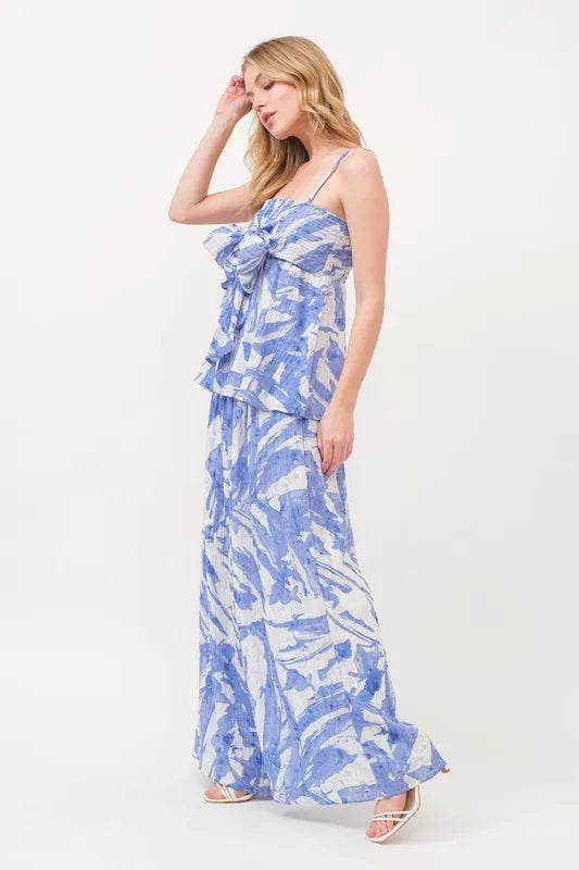 Abstract Blue Tied Babydoll Top-Tank Top-Reef Love