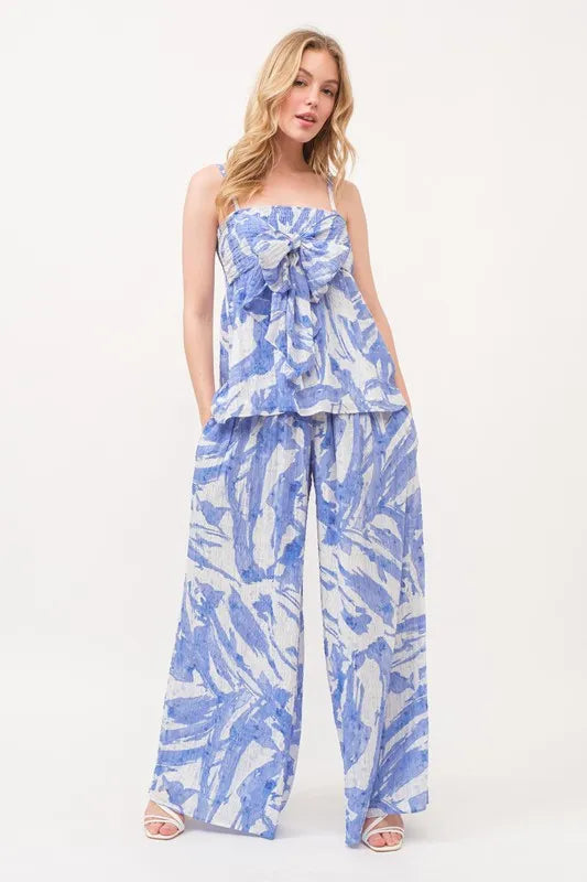 Abstract Blue Tied Babydoll Top-Tank Top-Reef Love