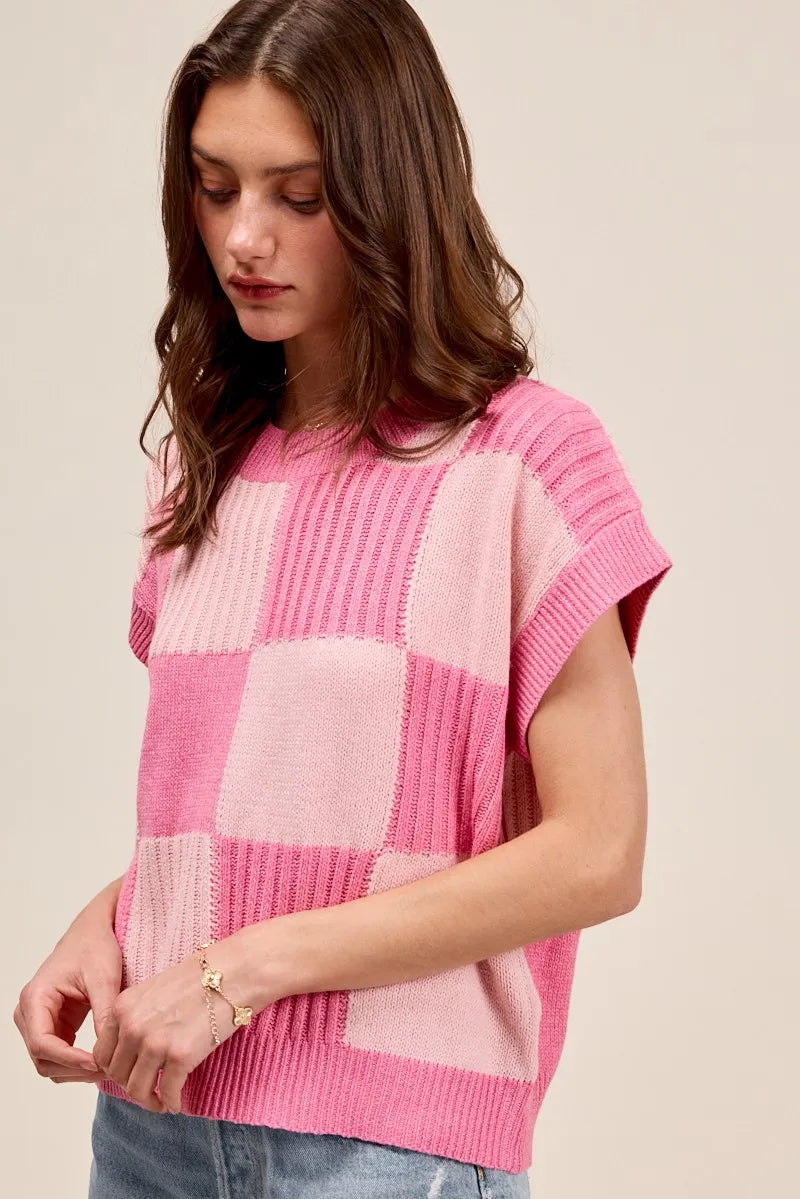 Blush Check Plaid Casual Sweater Top