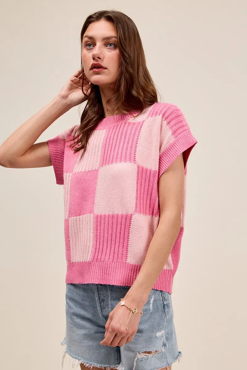Blush Check Plaid Casual Sweater Top