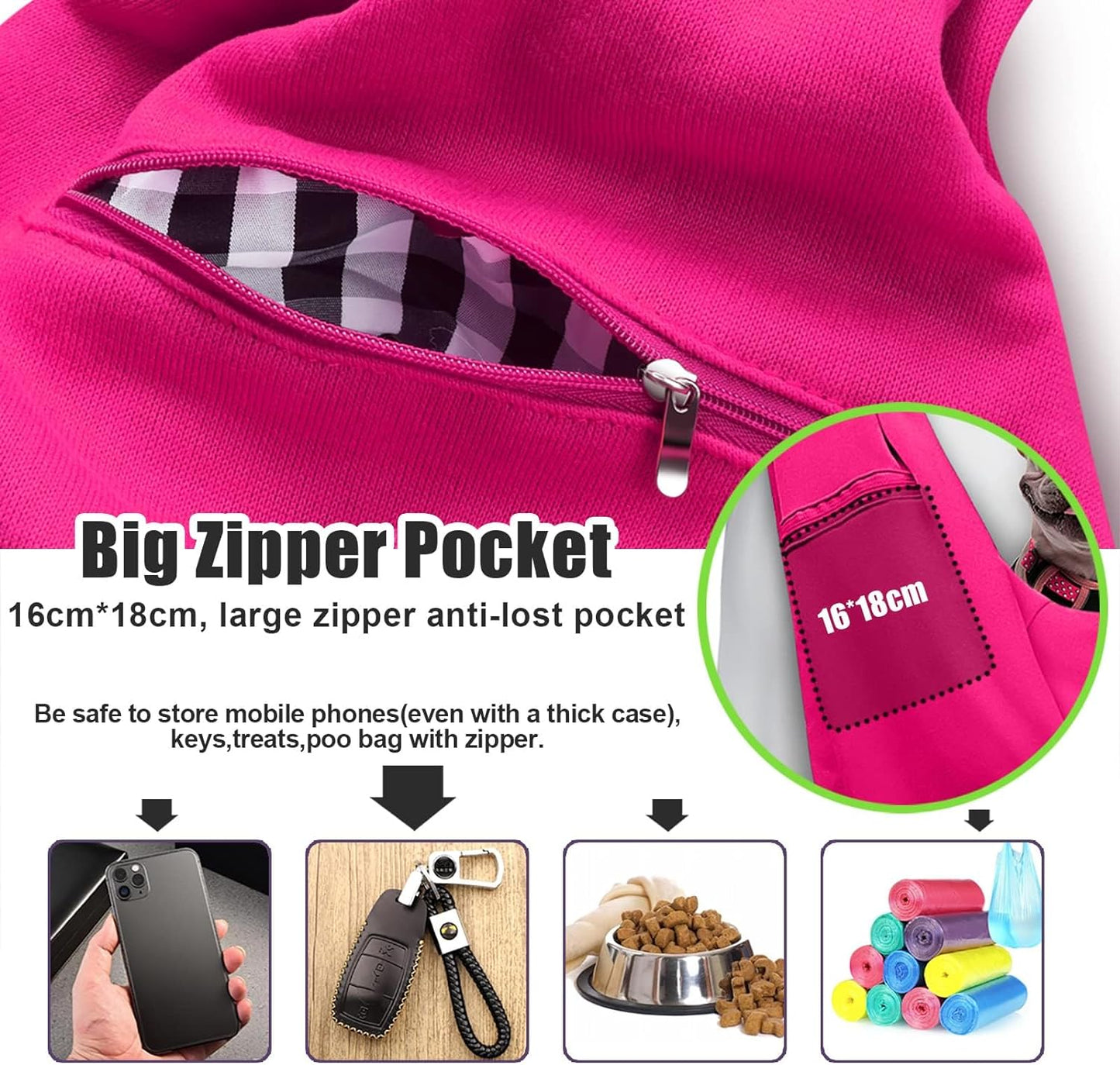 Dog Sling Carrier for Small Dogs Puppy Carrier for Small Dogs (Rose Red, Adjustable Strap for 3-10 Lbs & Zipper Pocket)