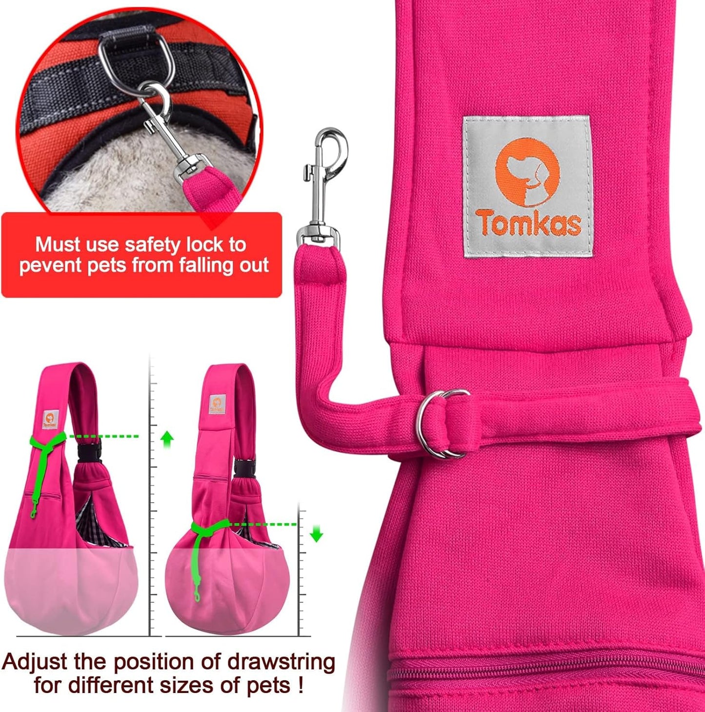 Dog Sling Carrier for Small Dogs Puppy Carrier for Small Dogs (Rose Red, Adjustable Strap for 3-10 Lbs & Zipper Pocket)