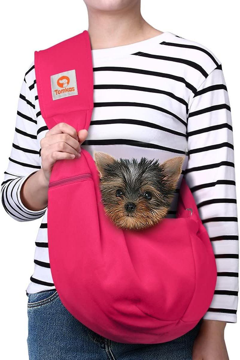 Dog Sling Carrier for Small Dogs Puppy Carrier for Small Dogs (Rose Red, Adjustable Strap for 3-10 Lbs & Zipper Pocket)