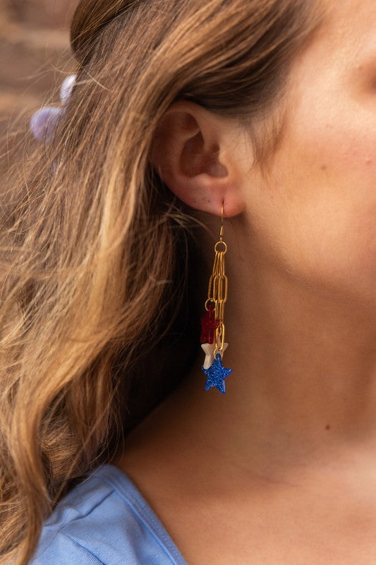 Firework Star Earrings - Red, White, and Blue, Hypoallergenic