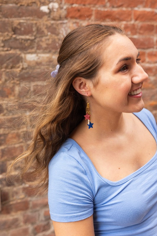 Firework Star Earrings - Red, White, and Blue, Hypoallergenic