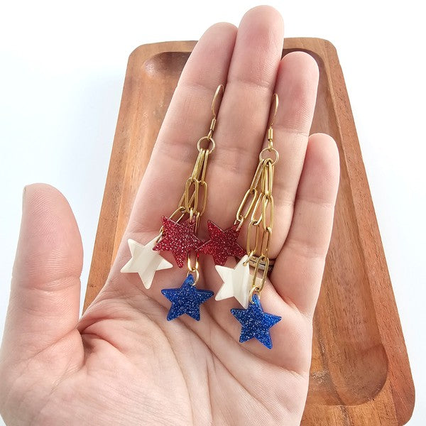 Firework Star Earrings - Red, White, and Blue, Hypoallergenic